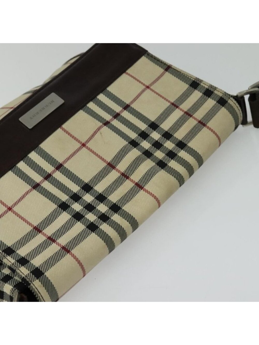 Authentic BURBERRY Nova Check Shoulder Bag Nylon Beige Silver - Picture 13 of 16